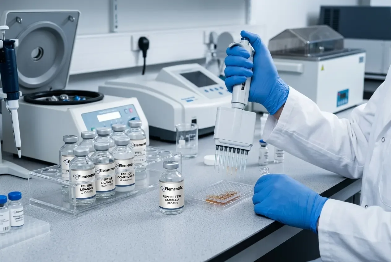 Analyst pipetting a research sample for HPLC preparation